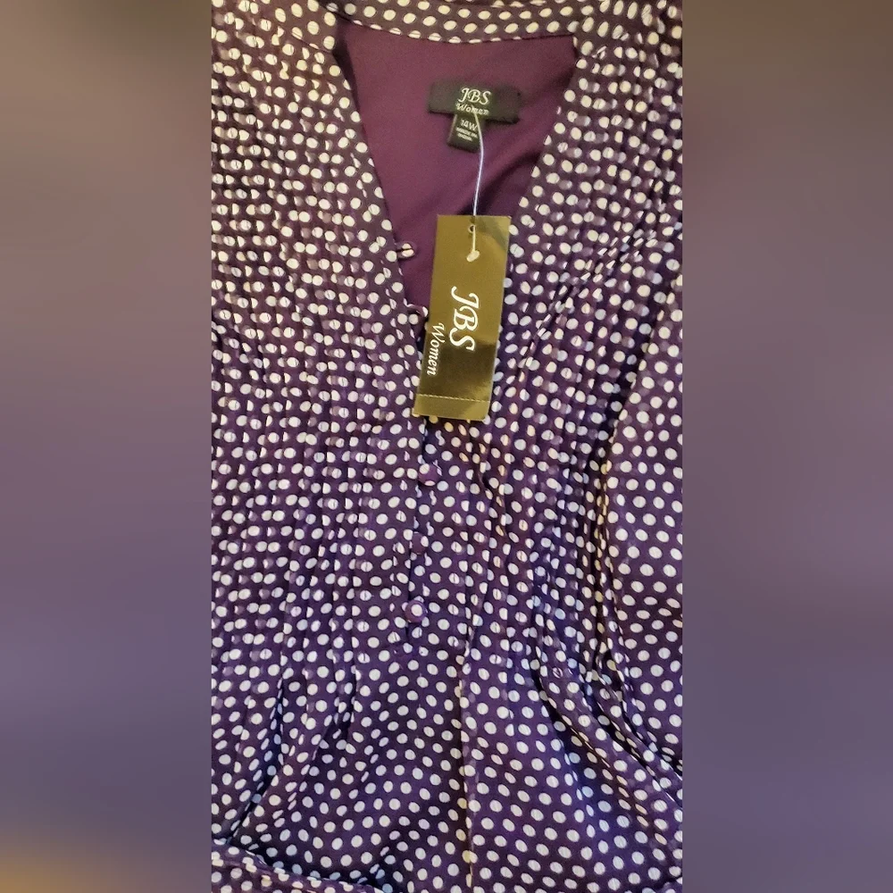 NWT JBS women plum polka dot midi dress size 14 W - Picture 4 of 11